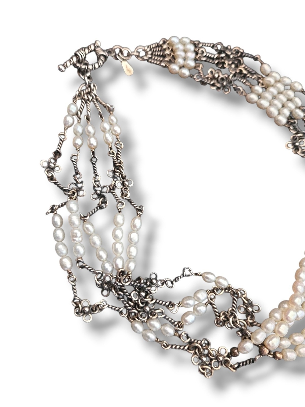 vintage Silpada White Pearl Multi-Strand Necklace with Silver Accents - Picture 2 of 9